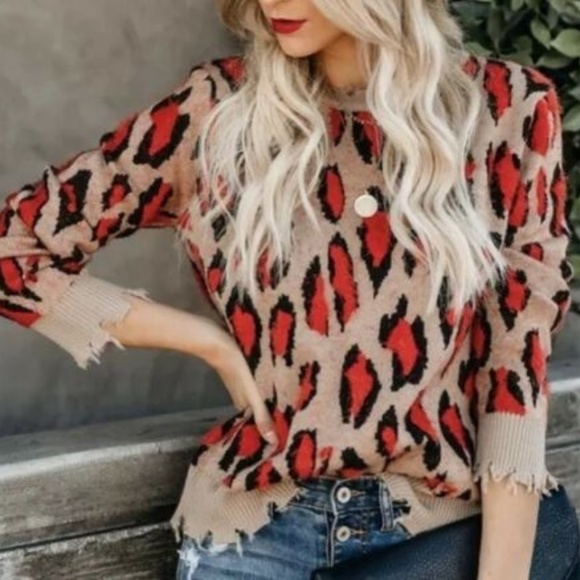 Sweaters - New Leopard Animal Print Boutique Crew Sweater Top